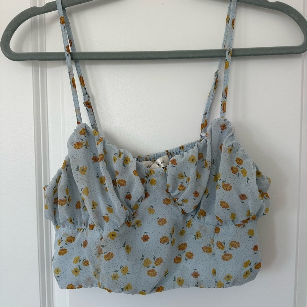 French Kiss Light Blue Crop Floral Top